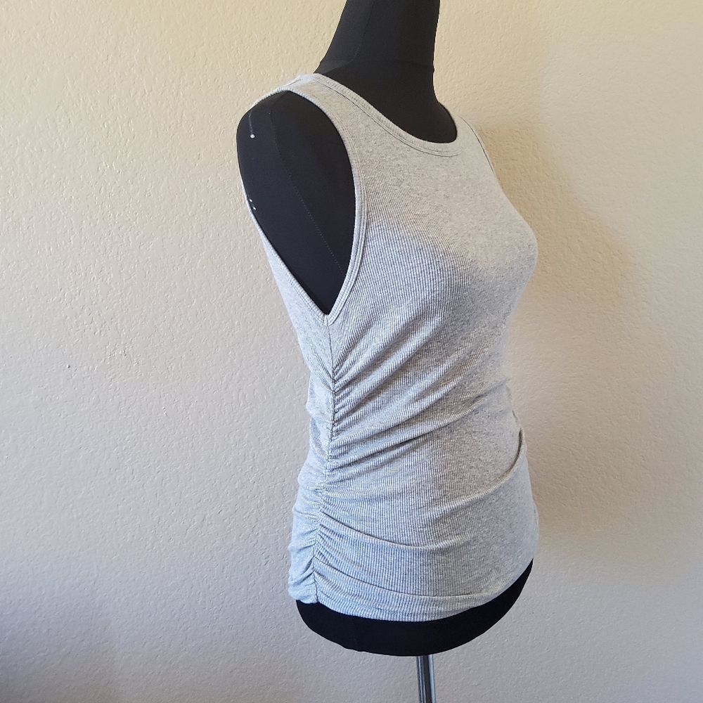 BOBI Heather Gray Ribbed Ruched Side Tank Top Size S - Picture 2 of 7